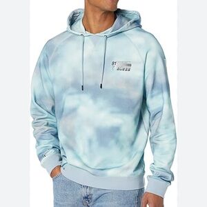 GUESS Men’s Blue & White Abstract Cloud Print Sweatshirt Pullover Hoodie SZ: L